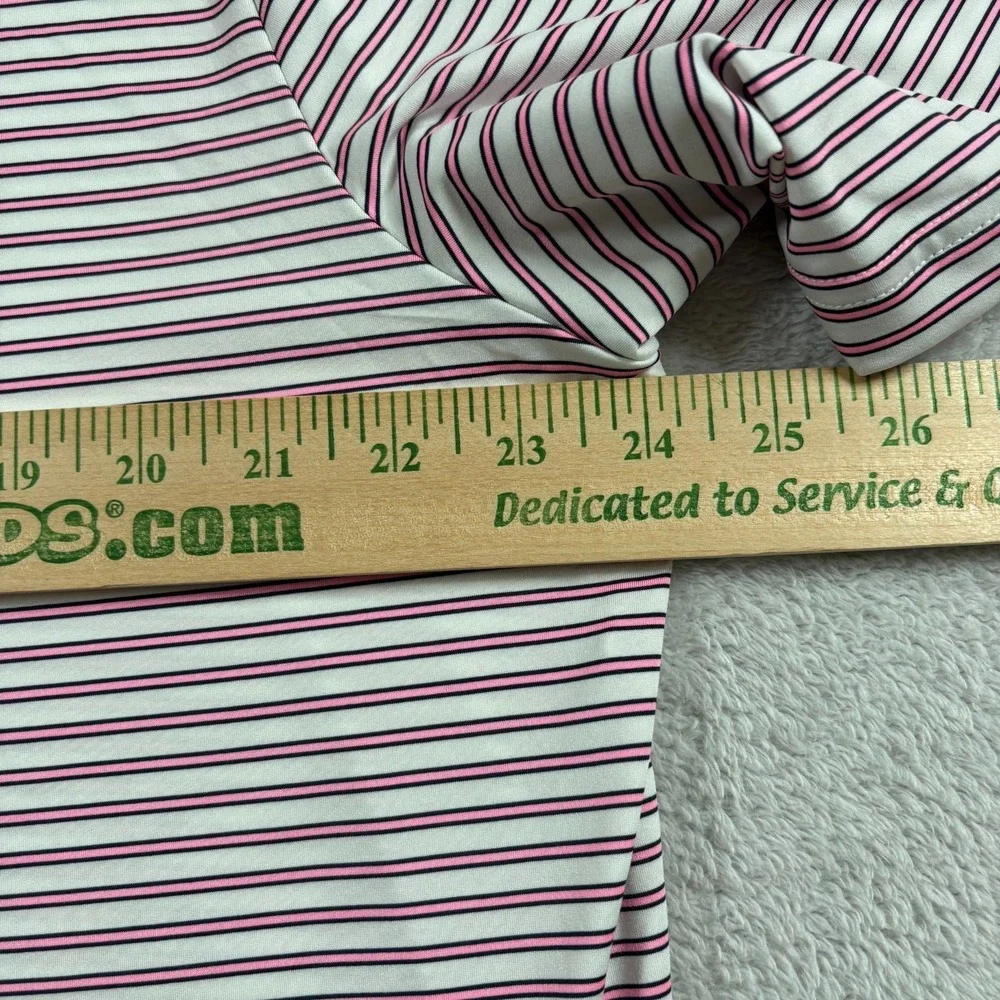 RLX Ralph Lauren Polo Shirt Mens Large Gray Pink Striped High‎ Low Hem Golf